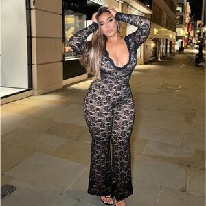 Fashion Nova Black Lace Long Sleeve Jumpsuit
